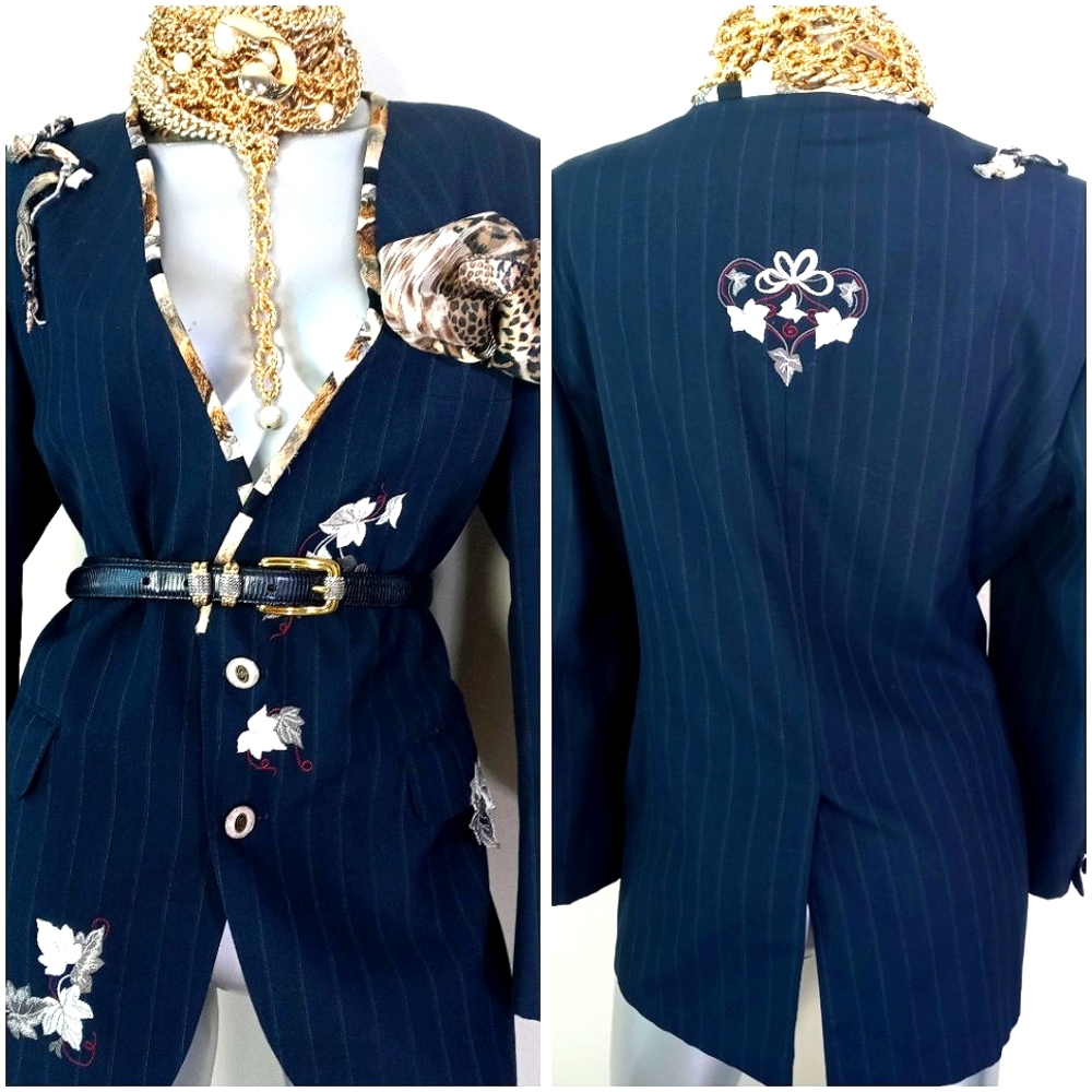 Evan Picone Pinstripe Craft Core Wearable Art RAD Blazer - Picture 2 of 15